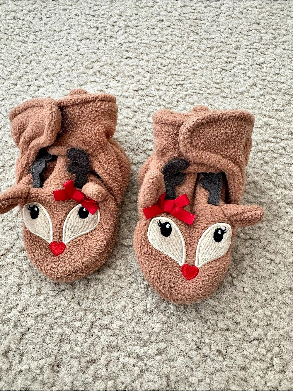Hudson Baby Cozy Fleece Booties, Girl Reindeer Kids Slippers Like New